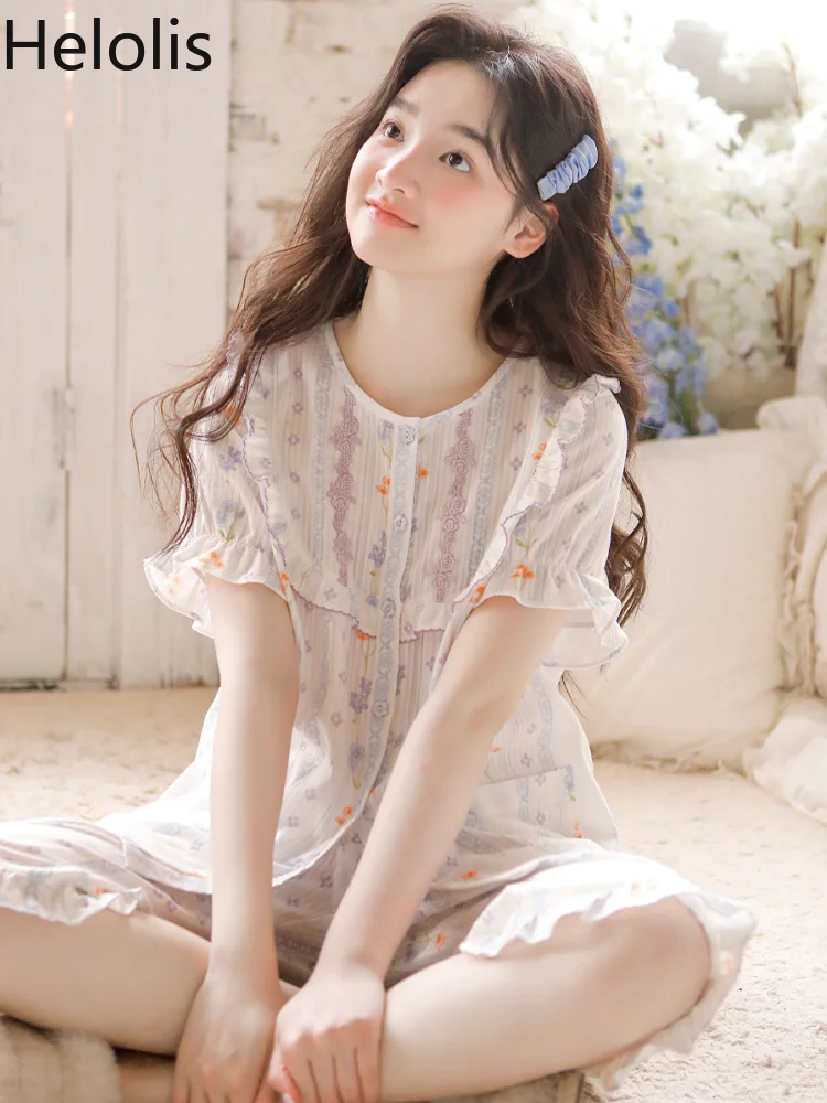 

Новинка 2023 года, летний кардиган из чистого хлопка с короткими рукавами и брюками, тонкая домашняя одежда