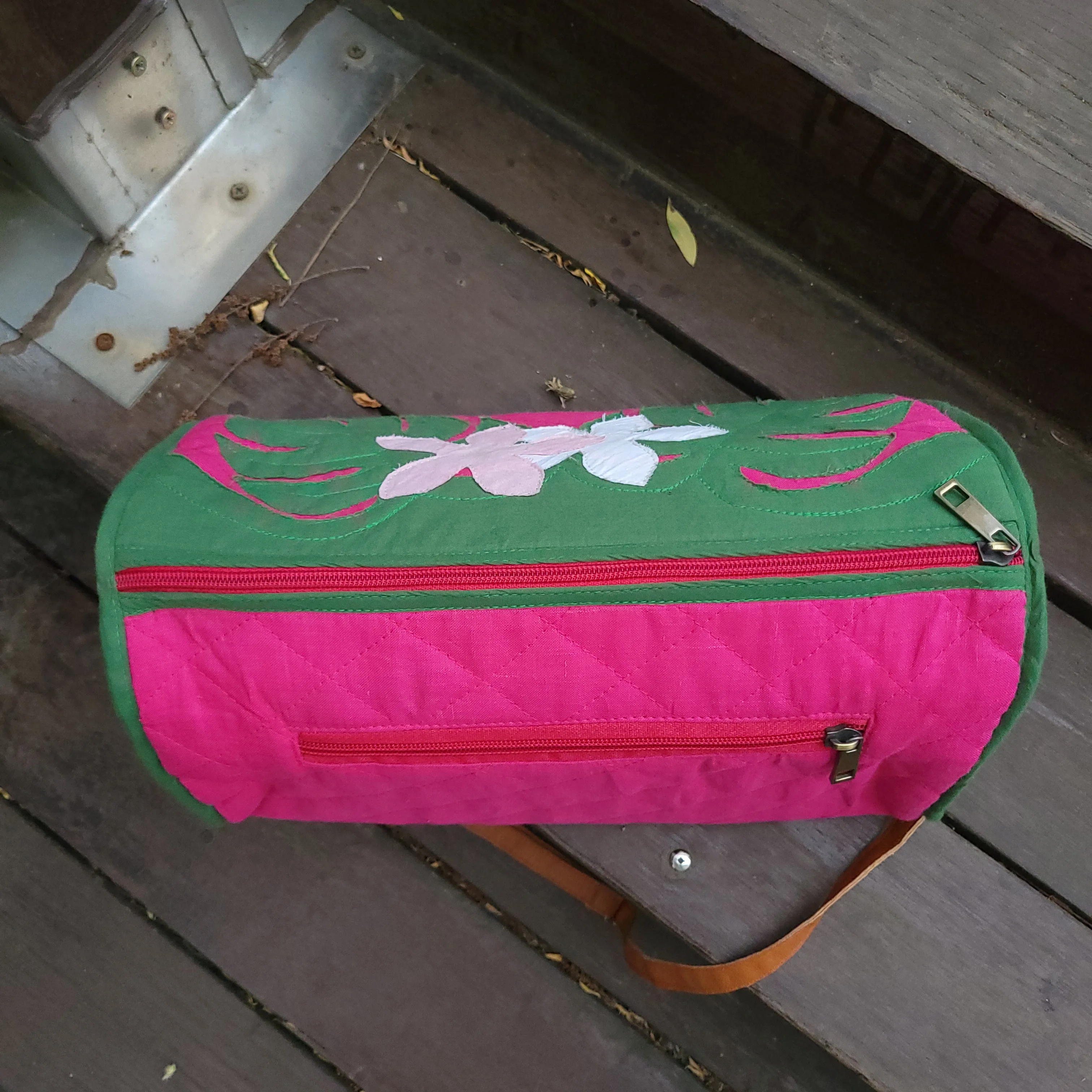 Tas wanita asli tas kain applique katun Retro tas Boston tas kanvas tali kulit tas bahu Messenger bag