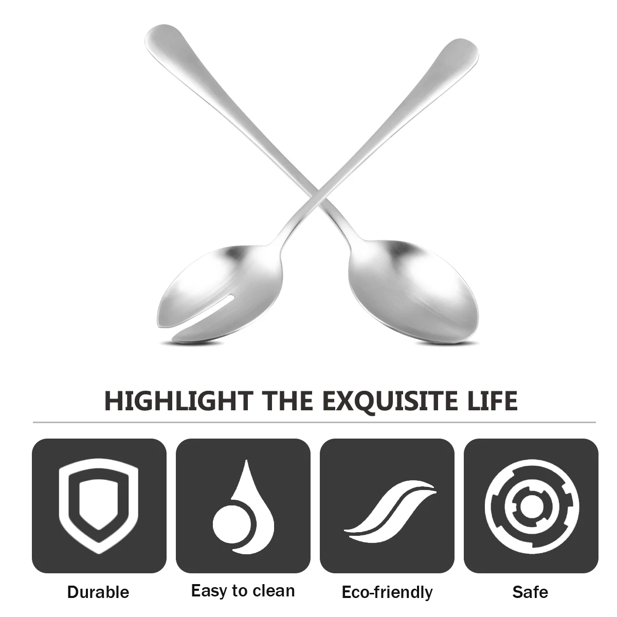 

2 Pcs Salad Fork Spoon Set Stainless Steel Long H Serving Utensils Restaurant Table Western Dish Cutlery