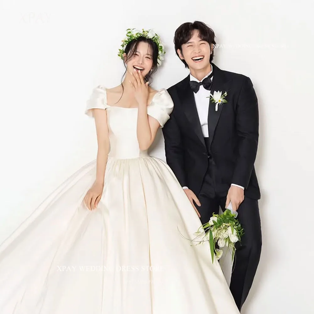 

XPAY Elegant Square Collar Ball Gown Wedding Korea Photo Shoot Silk Floor-Length Korea Bridal Gowns Simple 웨딩드레스 Customized