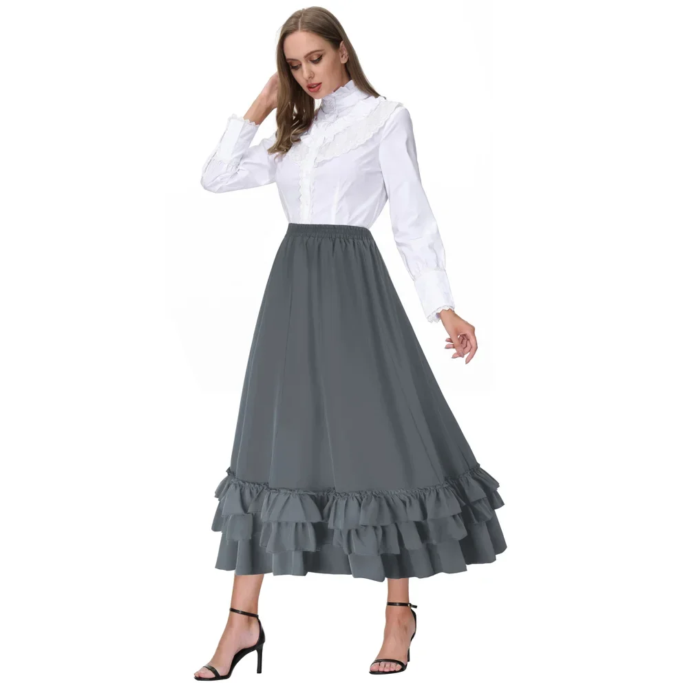 BP Women's Gothic Bustle Skirt High Waisted Vintage Retro Elastic Waist Length Adjustable Stripe Printed Skirts