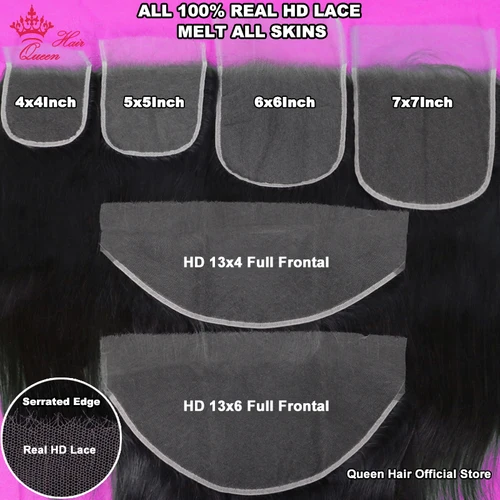 Imagen 2 del producto Queen Hair Real HD Frontal/Closure Only Invisible Melt Skin Lace 13x6 13x4 4x4 4x6 5x5 6x6 7x7 Raw Human Hair Body Wave/Straight