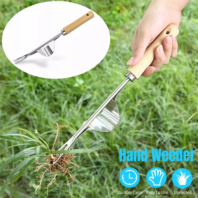Stainless Steel Manual Weeder Taman Penghapusan Lahan Pertanian Penarik Dandelion Menggali Rumput Weeder Transplantasi Tangan Luar Ruangan Penyiangan Alat
