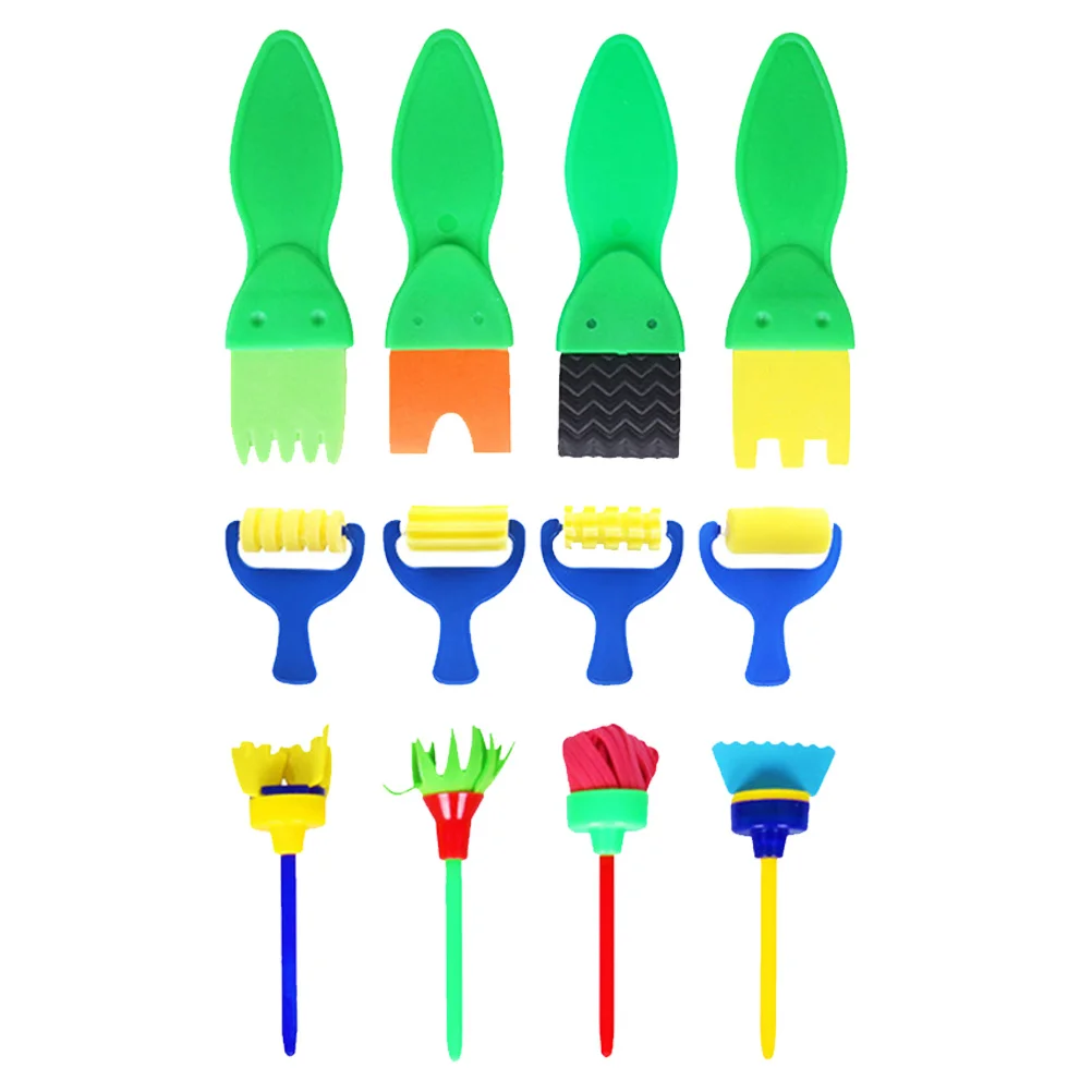 12 stuks schildersponsborstelset kinderen tekengereedschappen creatieve kunstbenodigdheden diy graffiti kit educatief speelgoed voor kinderen