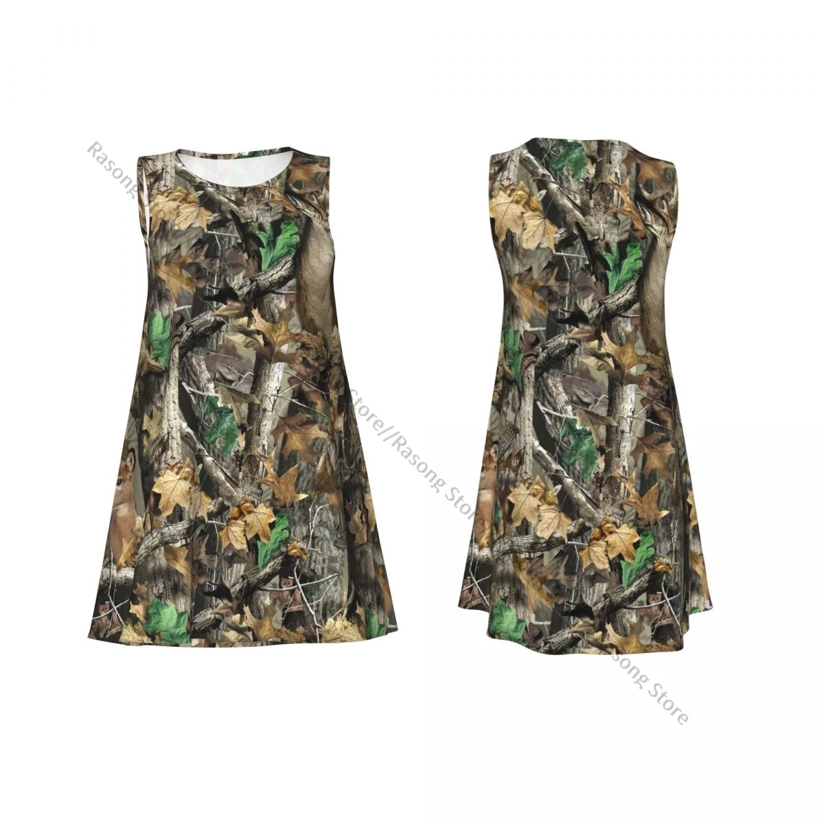 Vestido de chaleco de verano para mujer, vestidos femeninos sin mangas con árbol del bosque de camuflaje