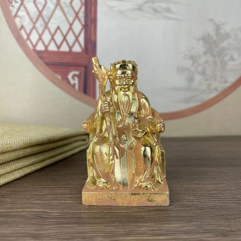 Alloy copper Fude Zhengshen Earth God statue ornament, gilded home living room shop decoration, gilded craft