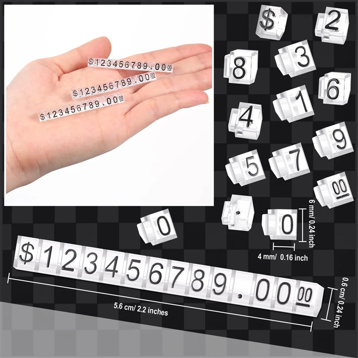 

AA98 50 Sets Price Display Cube Number Letter Price Tag Cube Blocks Adjustable Dollar Display Stand Small Counter Kit
