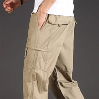 Pantalones Cargo informales clásicos para hombre, bolsillos con cremallera, grandes y altos, trajes deportivos para exteriores, pantalones caqui y gris