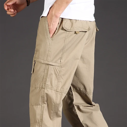 Pantalones Cargo informales clásicos para hombre, bolsillos con cremallera, grandes y altos, trajes deportivos para exteriores, pantalones caqui y gris