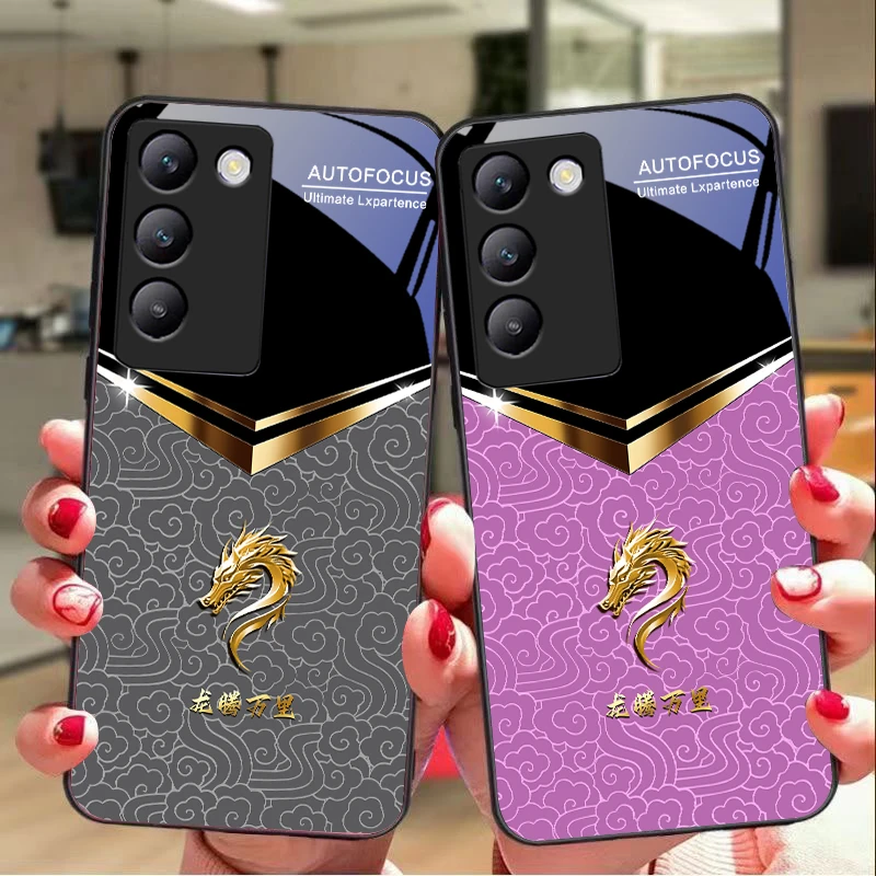 

V-shaped Faucet For Y72 33S 11 03 36 96 Lite 35 16 Iqoo 12 V40 SE 5G 29 40 21 30 X80 Pro Vivo Tempered Glass Phone Case Black