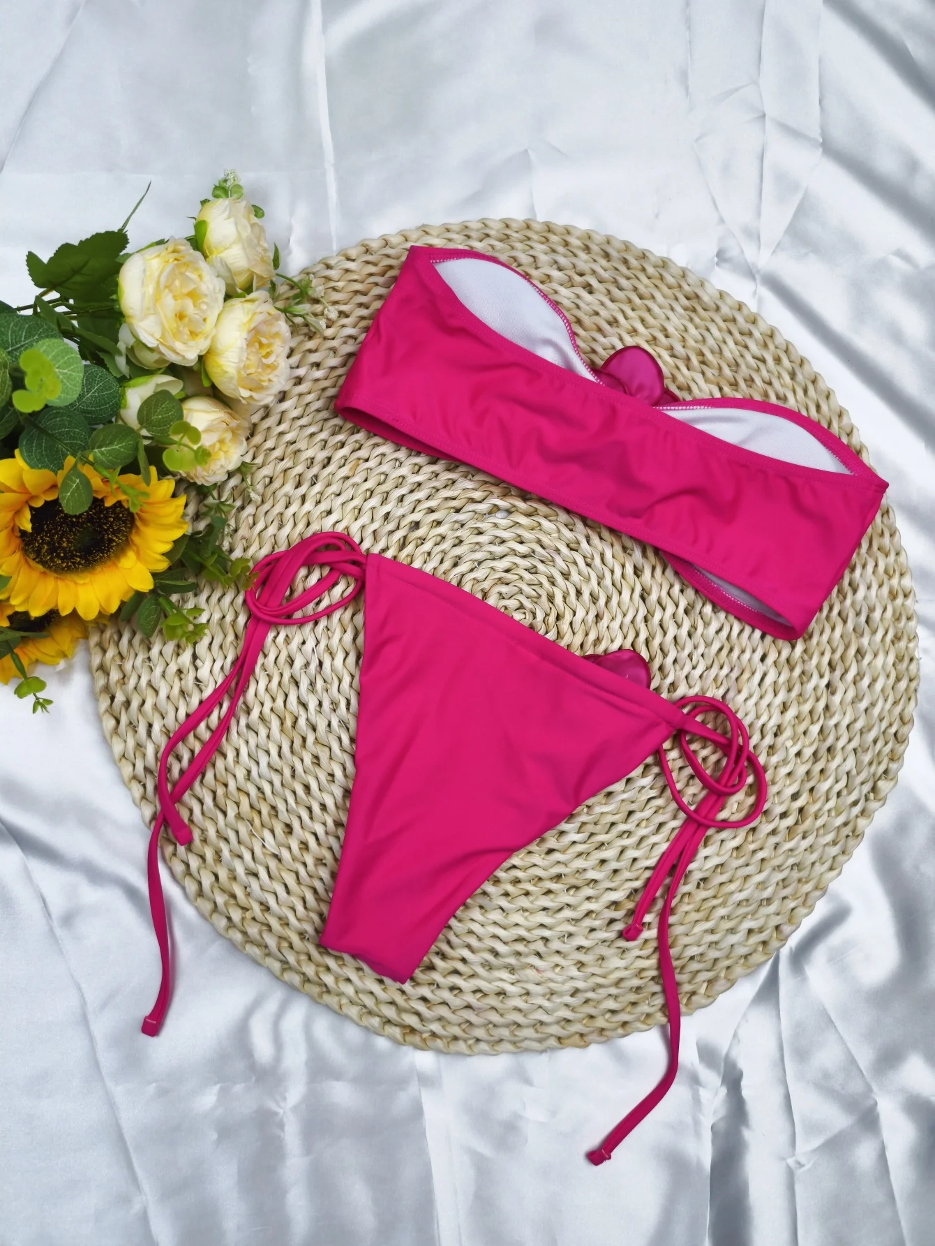 女性のための花柄のセクシーな水着,バンドゥビキニ,腕立て伏せビキニ,無地,ビーチウェア,夏,2025