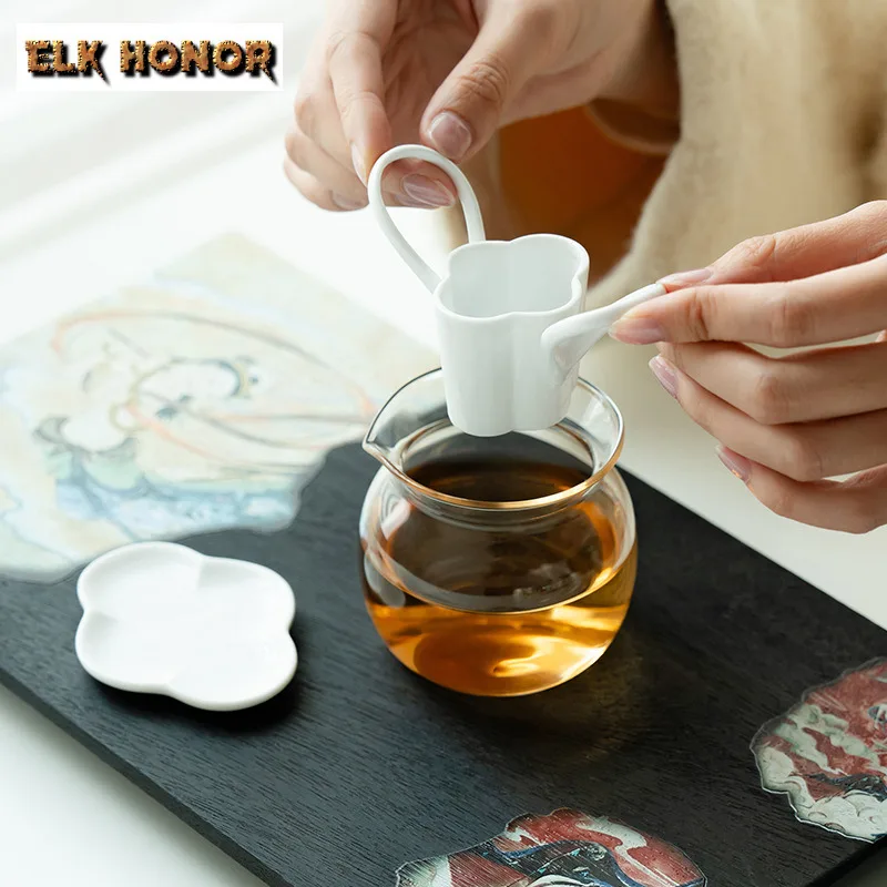 White Porcelain Double Ear Tea Separator Infusor With Coaster Tea Strainer Dispenser Tea Maker Tea Filter Tea Services Supplies