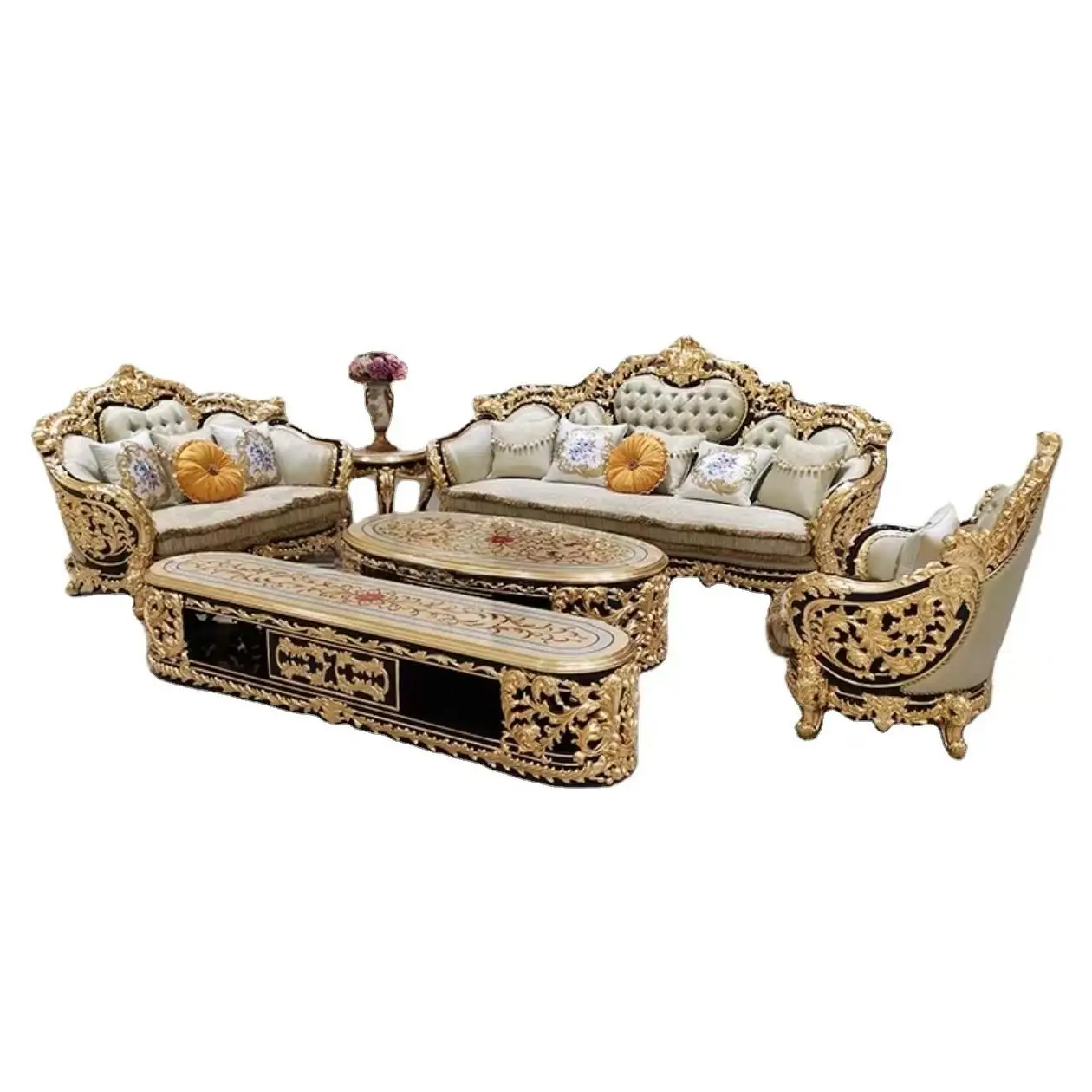 #French Luxury Palace Style One Seat Adjustable Chesterfield Sofa Solid Wood Carved Round 3-Position Reclining for Living Room