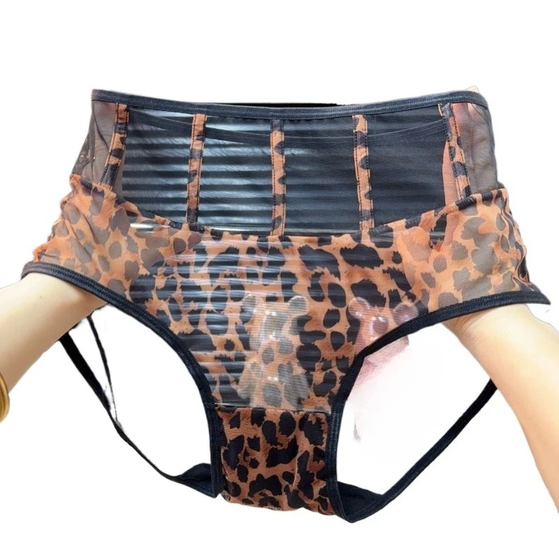 

New Sexy Leopard Print Underwear Women's Mesh Yarn Slightly Transparent Hollow Breathable Seamless Large Size Lace Underwear