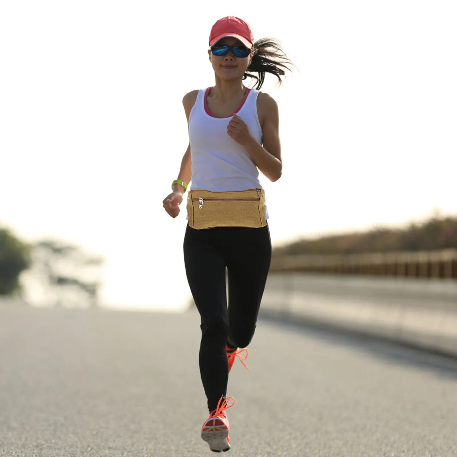 

Lightweight Waterproof Sports Waist Pack Canvas Running Hiking Riding Pocket Mobile Phone Holder Adjustable Waist Khaki