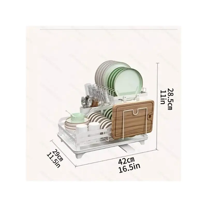

2-Tier Dish Drying Rack with Drain Board, Utensil Holder, and Cup Holder - Space-Saving Design for Kitchen Countertop