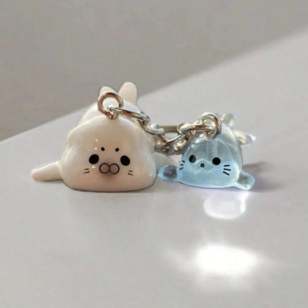 Cute 3D Cartoon Sea Lion Keychain Resin Bag Pendant Animal Keyring Luminous Key Chain For Young Girls