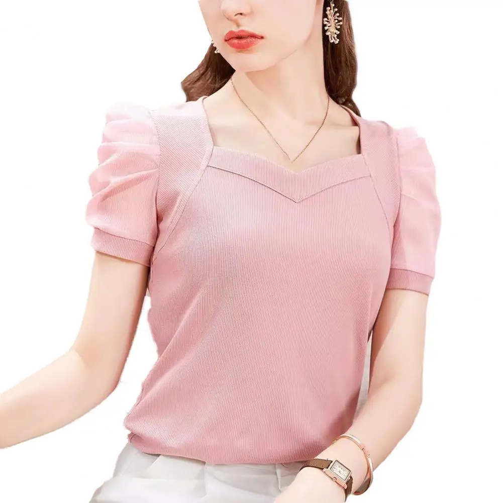 Women Blouse 3/4 Sleeves Breathable Women Top Young Lady Summer Fashionable Ultra-thin T-shirt For Daily Life