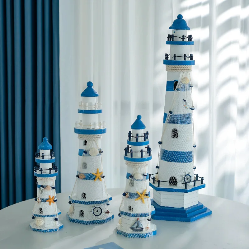 Observation Tower, Wooden Double-layer Navigation Lighthouse Statue, Household Items, Desktop Decoration, Decorative Figurines