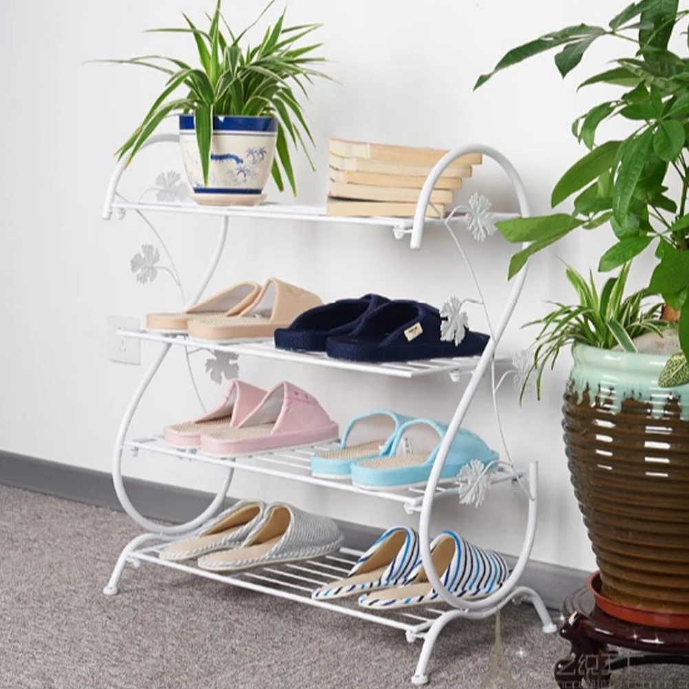 Voltsify White Metal 4 Tier S-Shape Shoe Rack, 60cm W X 30cm D X 70cm H