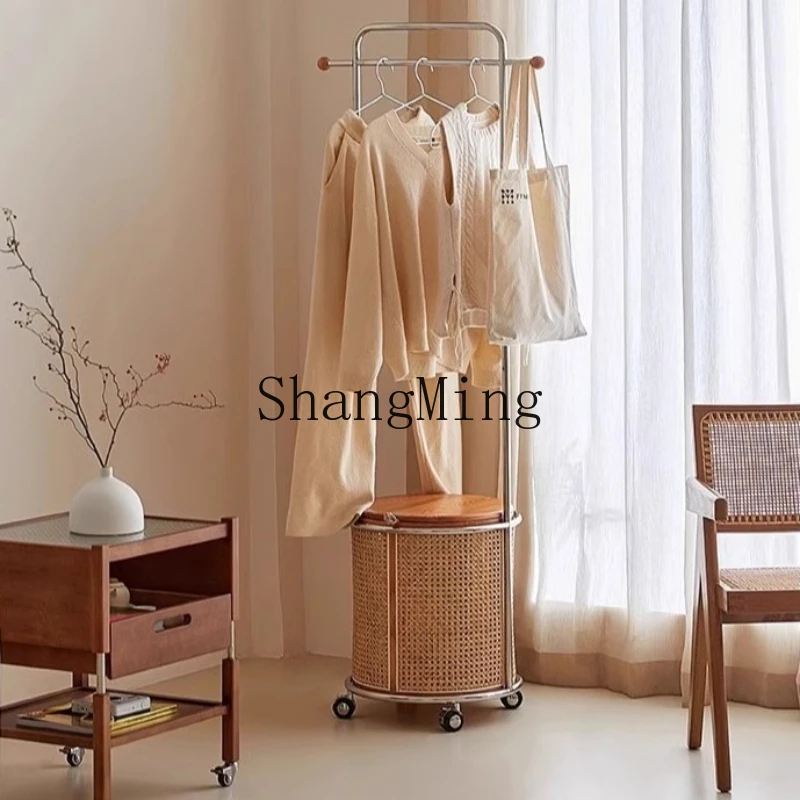 

ZYY solid wood rattan hanger floor-to-ceiling removable bedroom bedside cabinet storage clothing hanger