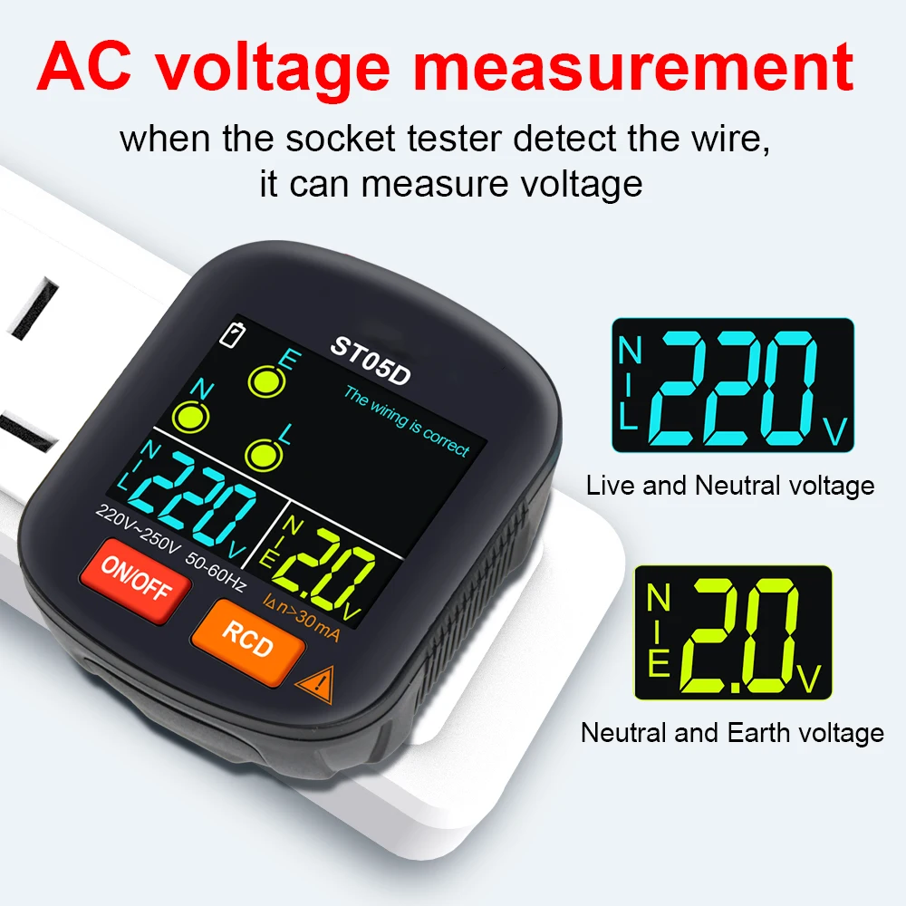 Mestek miernik do gniazdka Tester wylotowy RCD GFCI NCV Tester wylotowy ue usa wielka brytania wtyczka linia zerowa 30mA inteligentne gniazdo