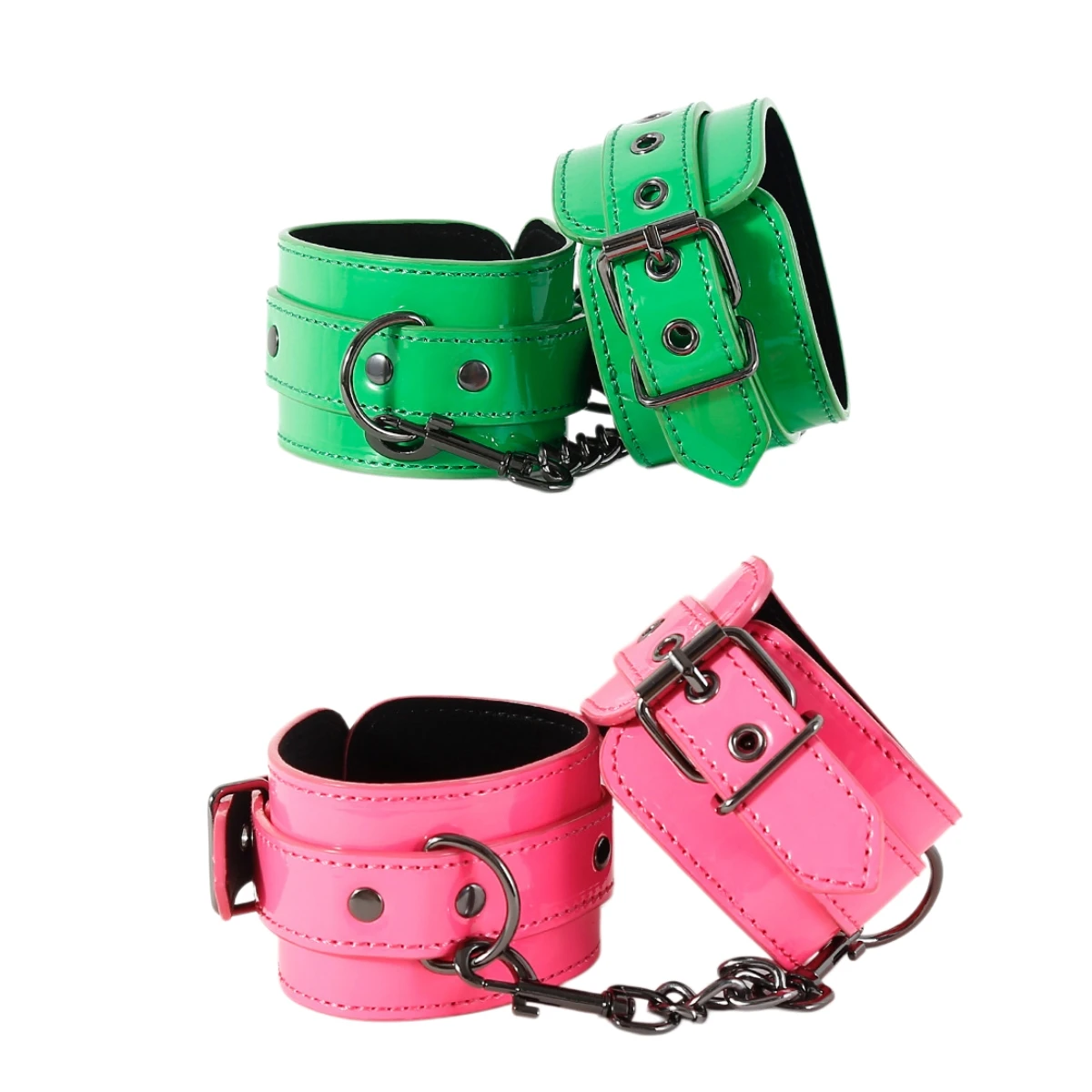 Pu Leather Green/ Pink Handcuffs Fashion Game Party Binding Suitable For Cosplay Costumes Accessories Stage Performance Props