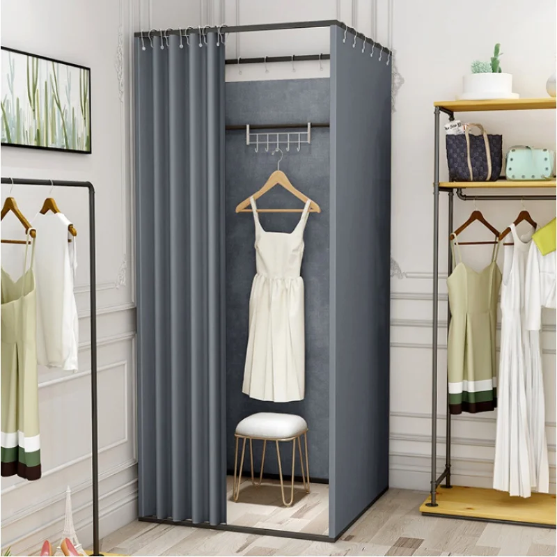 Custom. Clothing Store Boutique Metal Movable Portable Fitting Room Luxury Changing Room Movable Golden Dressing Room with Curta