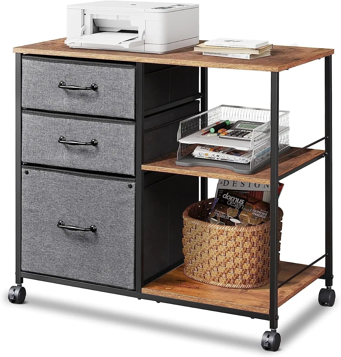 3 Drawer Mobile File Cabinet, Rolling Printer Stand with Open Storage Shelf, Fabric Lateral Filing Cabinet fits A4