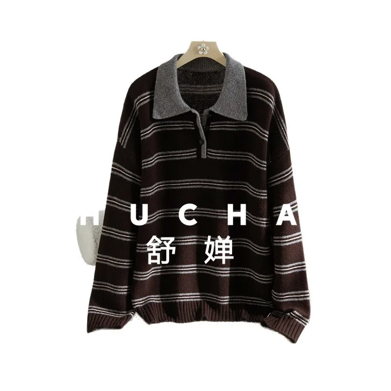 

Осень-зима 2025 г., новый полосатый свободный свитер из 100% шерсти, женский простой пуловер Blusa De Frio Feminina