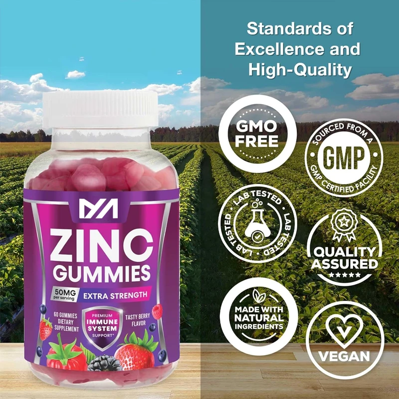 

Adult Zinc Gummies 50mg - Highly Absorbent Immune Health Support Gummies and Antioxidant Supplements, Vegetarian, Non GMO