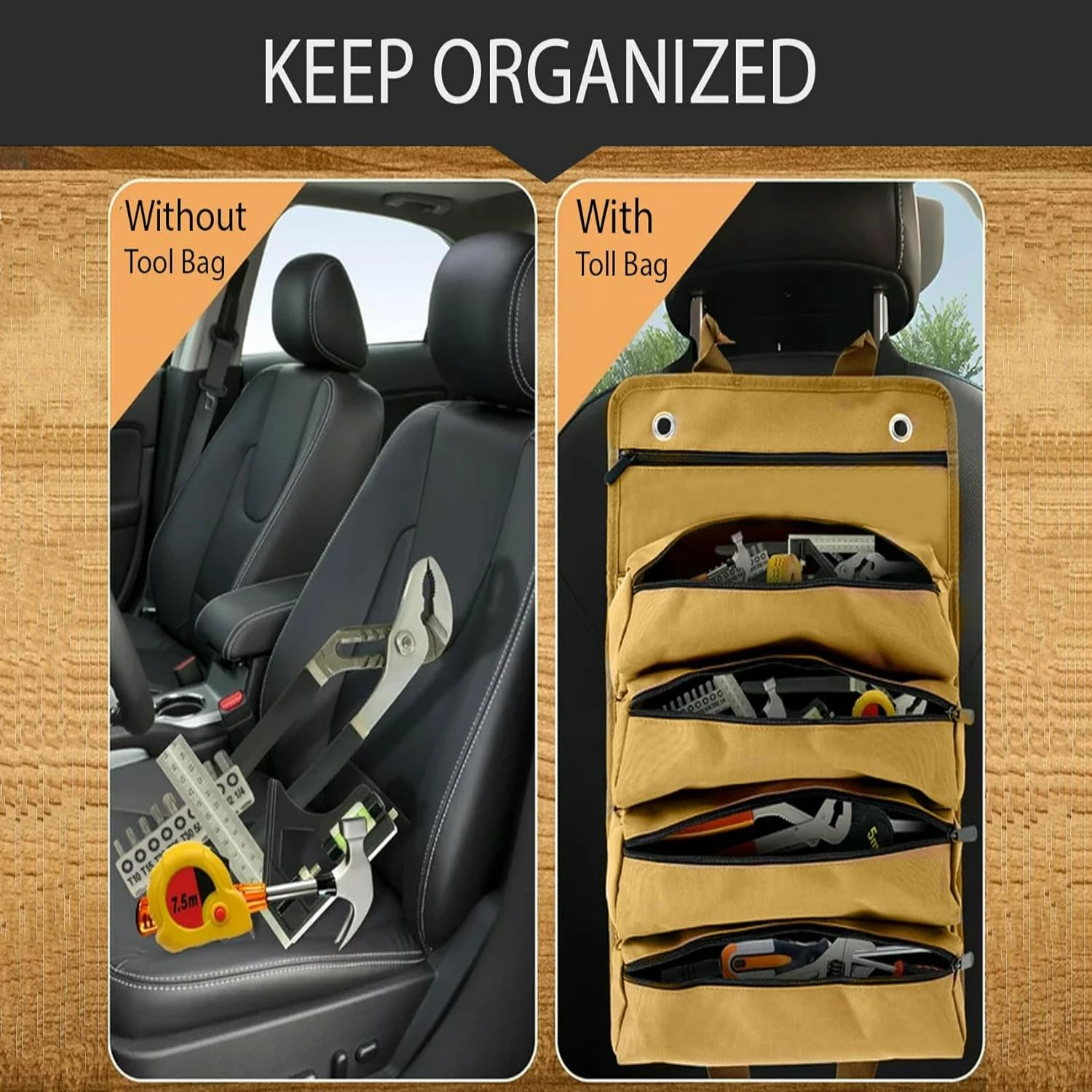 กระเป๋าใส่เครื่องมือสําหรับงานหนักพร้อมกระเป๋าขนาดใหญ่ 5 ช่อง - แบบม้วนขึ้นสําหรับผู้ชาย พร้อมกระเป๋าใส่เครื่องมือ 2 ช่อง - กระเป๋าเครื่องมือแบบม้วนเก็บของ