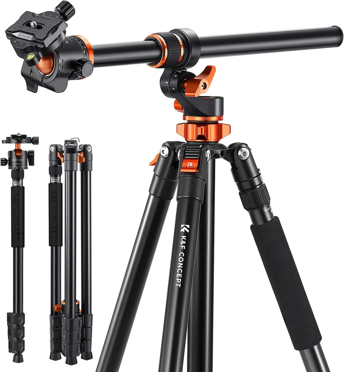 

90'' Ultra High Camera Tripod with Metal Ball Head, 10KG Load, Detachable Monopod for Indoor Outdoor Photography