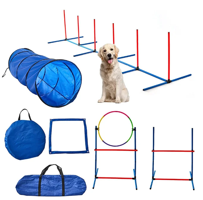 

Obstacle Agility Training Starter Kit for Doggie Pet Outdoor Games Including Tunnel Dog Agility Training Equipment