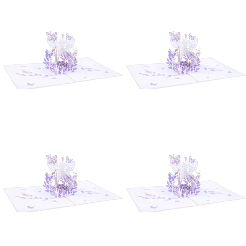 

4X фиолетовая всплывающая открытка на день рождения с бабочкой, корзина с цветами и бабочками, 3D поздравительные открытки для женщин, девочек и дочек, День матери