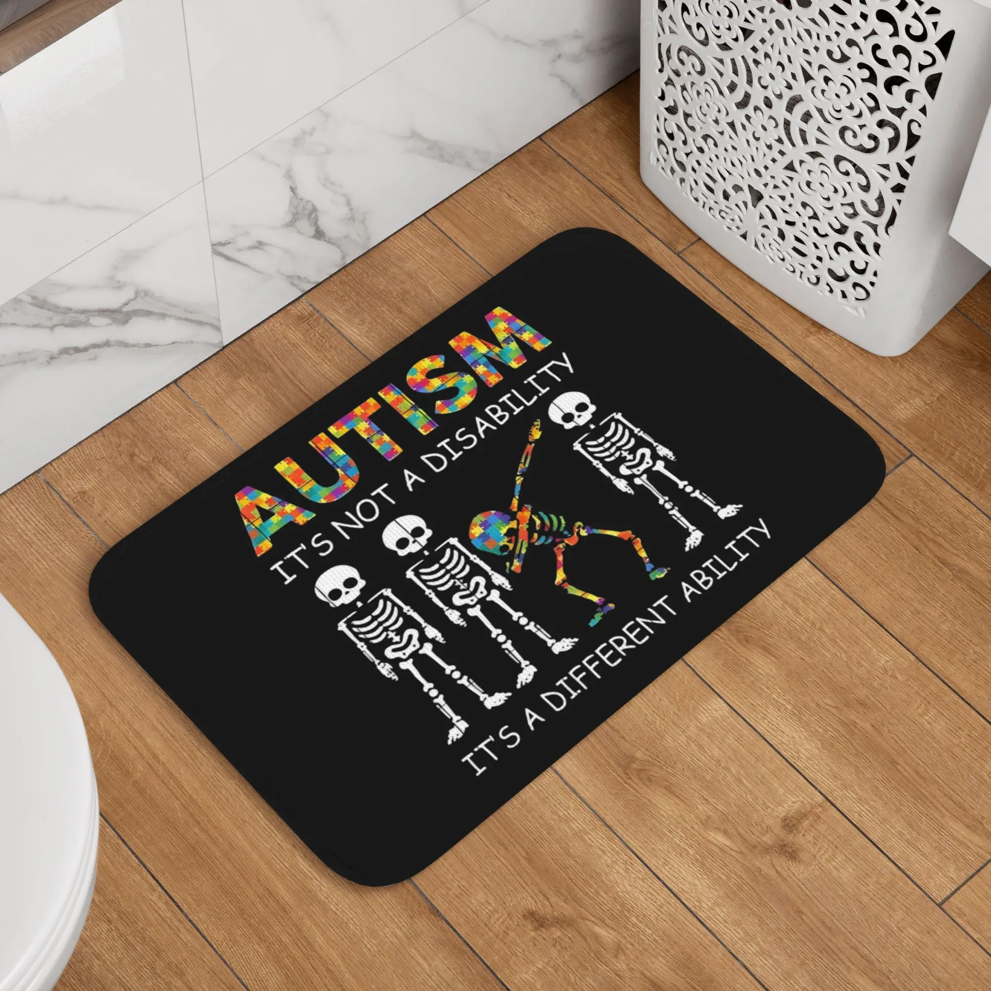 Custom Skull Autism Skeleton  Doormat Anti-Slip Entrance Kitchen Bath Floor Door Mat  Toilet Carpet Rug