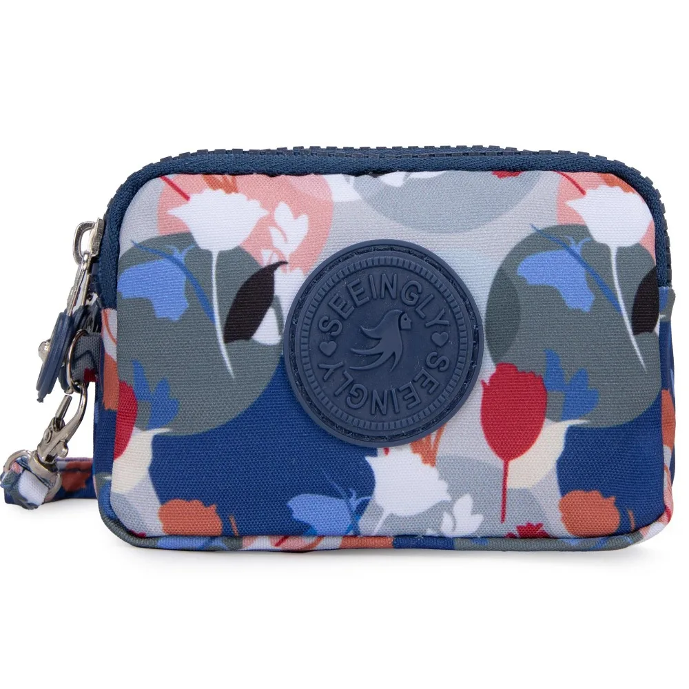 

Fashion 3 Zippers Coin Purse Canvas Floral Card Holder Waterproof Money Bag Women