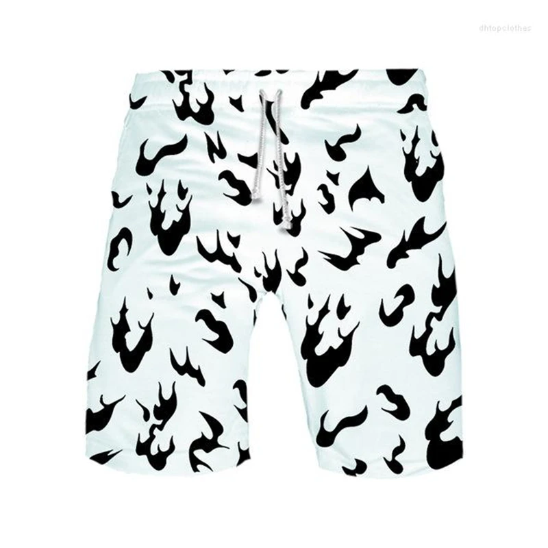 Pantalones cortos de playa con estampado 3D para hombre, bañador Hawaiano con estampado de llamas en blanco y negro, traje de baño de hielo fresco