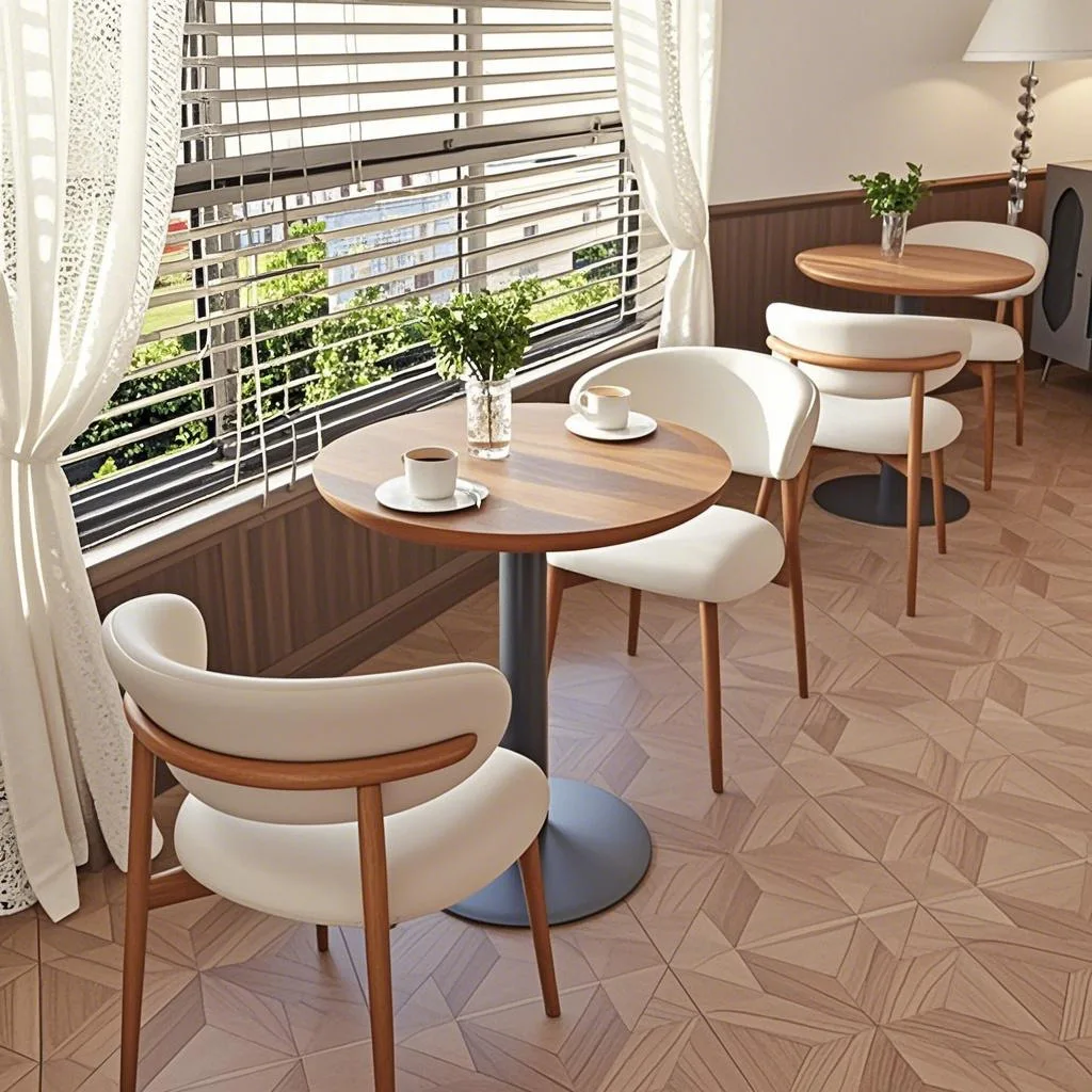 ชุดเก้าอี้และโต๊ะโรงแรมหรูทันสมัยสำหรับเฟอร์นิเจอร์ร้านอาหาร เก้าอี้และโต๊ะร้านอาหารตะวันตก เก้าอี้ร้านกาแฟ เก้าอี้ไม้เนื้อแข็ง