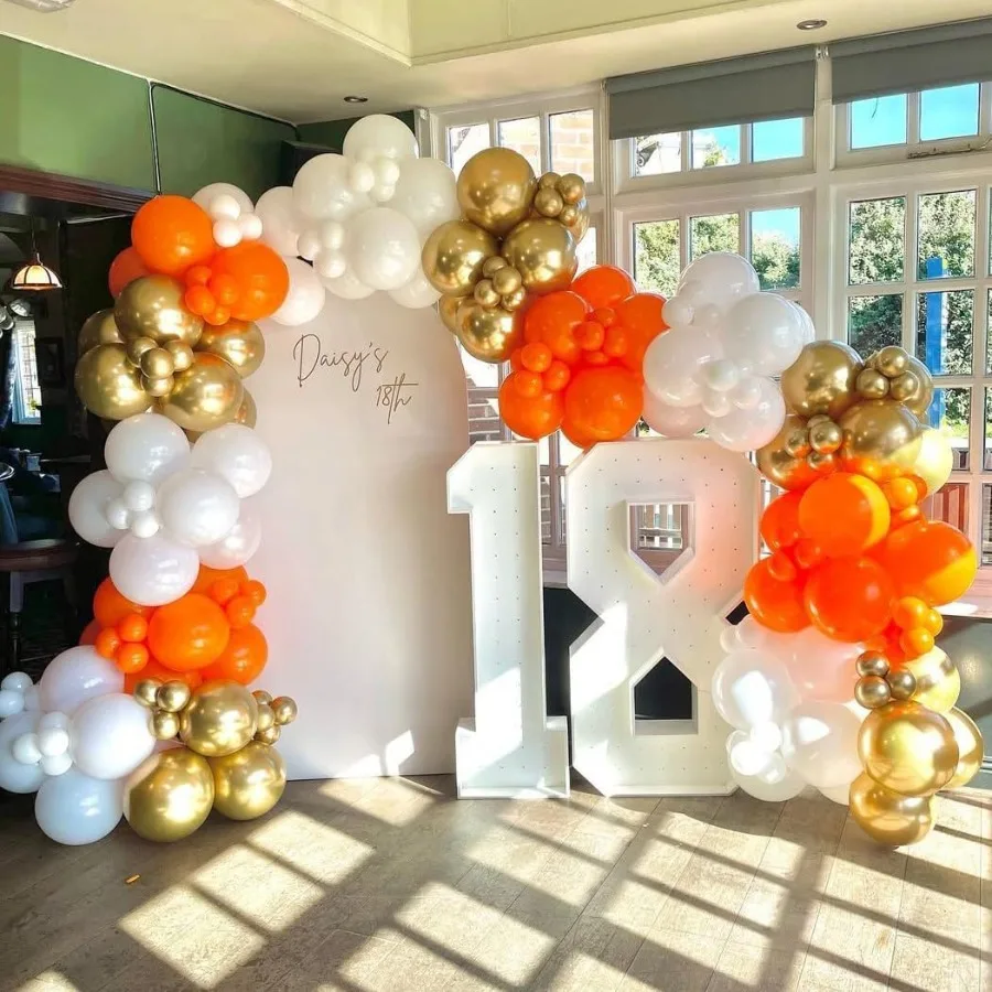 Комплект арки оранжевых и белых воздушных шаров 162 шт. Оранжево-белые металлические золотые и воздушные шары с конфетти на осень, День Благодарения, детский душ Ха