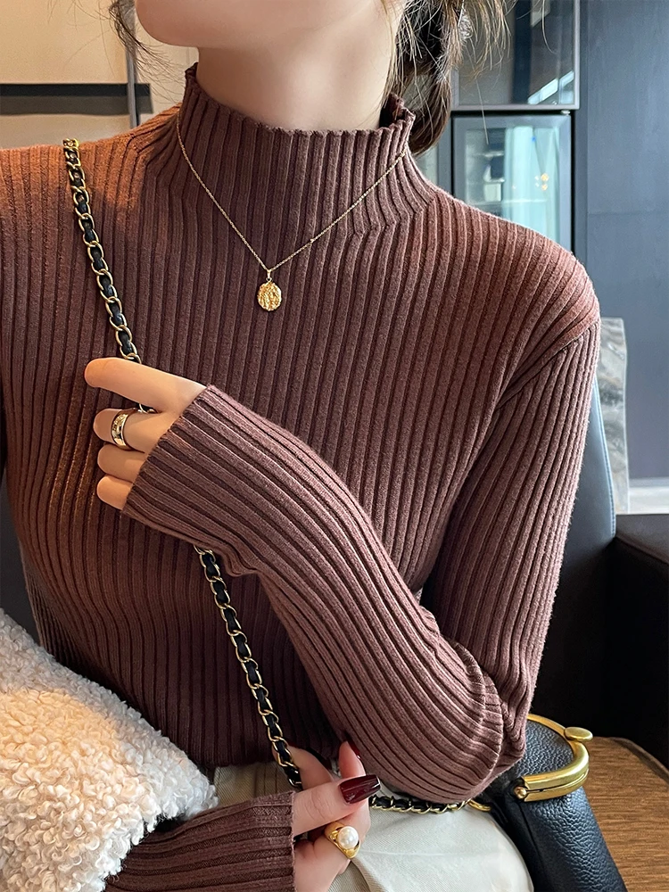 Maglione lavorato a maglia Donna Pullover Nuova manica lunga Collo a lupetto Maglione lavorato a maglia bianco Pullover Donna Top Maglioni Sueters De Mujer Q759