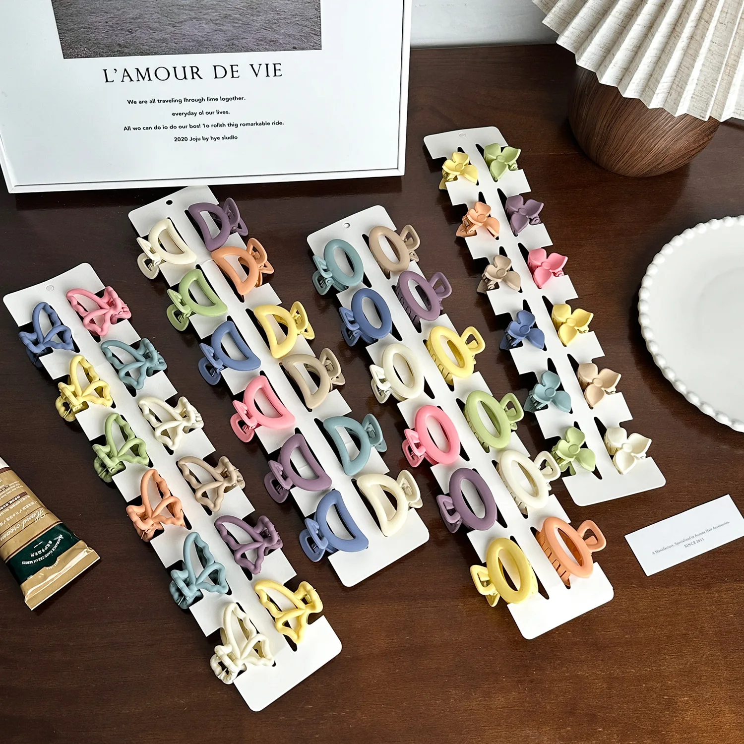 

Dowell Lovely Small Resin Hair Clip Set Candy Matte Finish Simple All Match Hair Accessories
