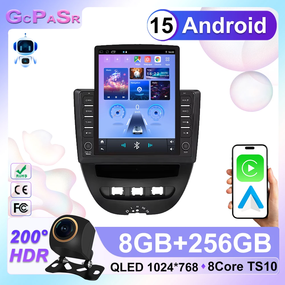 9.7” For Peugeot 107 Toyota Aygo Citroen C1 2005-2014 Car Radio Android 15 Multimedia Video Player Navigation GPS 5G WIFI Auto