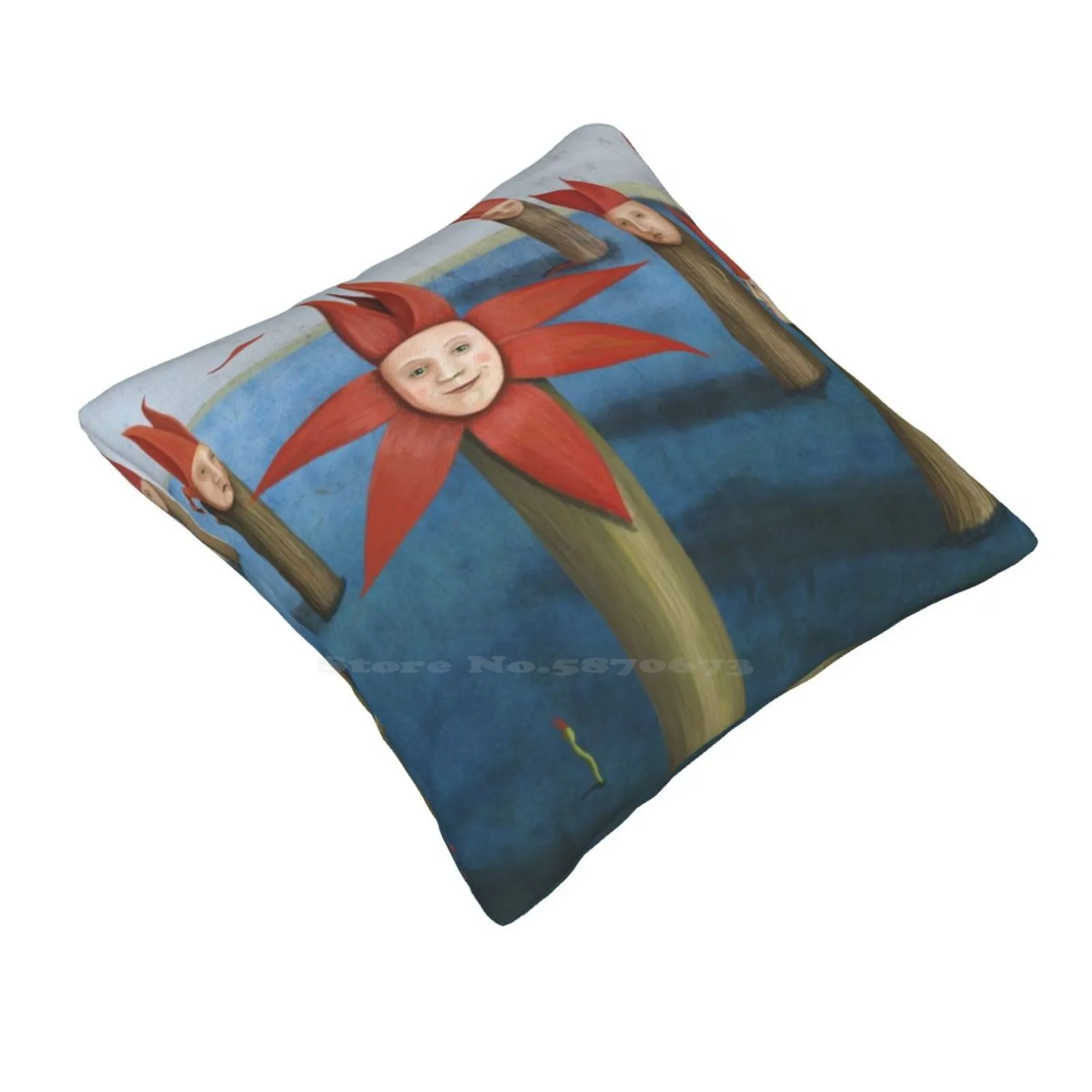 A Matter Of Time Pillows Case Bedroom Home Decoration Flower Logs Blue Surreal Quirky Faces