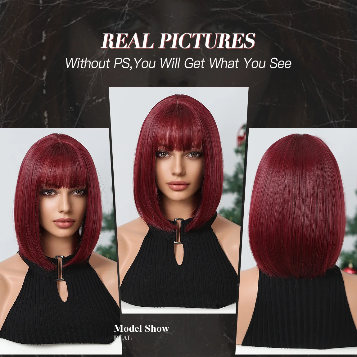 Short Wine Red Synthetic Wig Straight Bob Burgundy Wig With Bangs For Women Halloween Cosplay Wigs Multicolor Wig For Punk Girl