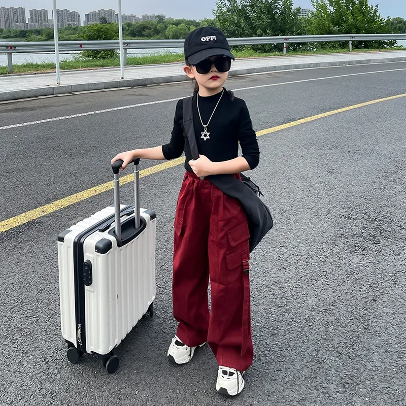 Teens Girls Cargo Pants New Autumn Children Fashion Pocket Wide Leg Pants High Waist Kids Casual Trousers 6 8 10 12 14Year Old