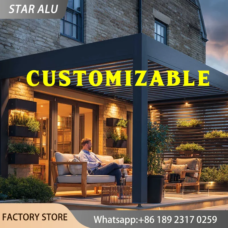 Motorized Aluminum Pergola Louvered Roof Gazebo Heavy Duty Sunshade System Outdoor Patio Shelter Waterproof Canopy Garden Cover