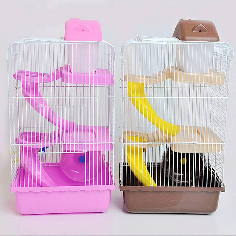 

Three Layer Hamster Cage Eco-Friendly Durable Plastic Slide Design Running Wheel Leakproof Water Bottle Pet for Small Pets