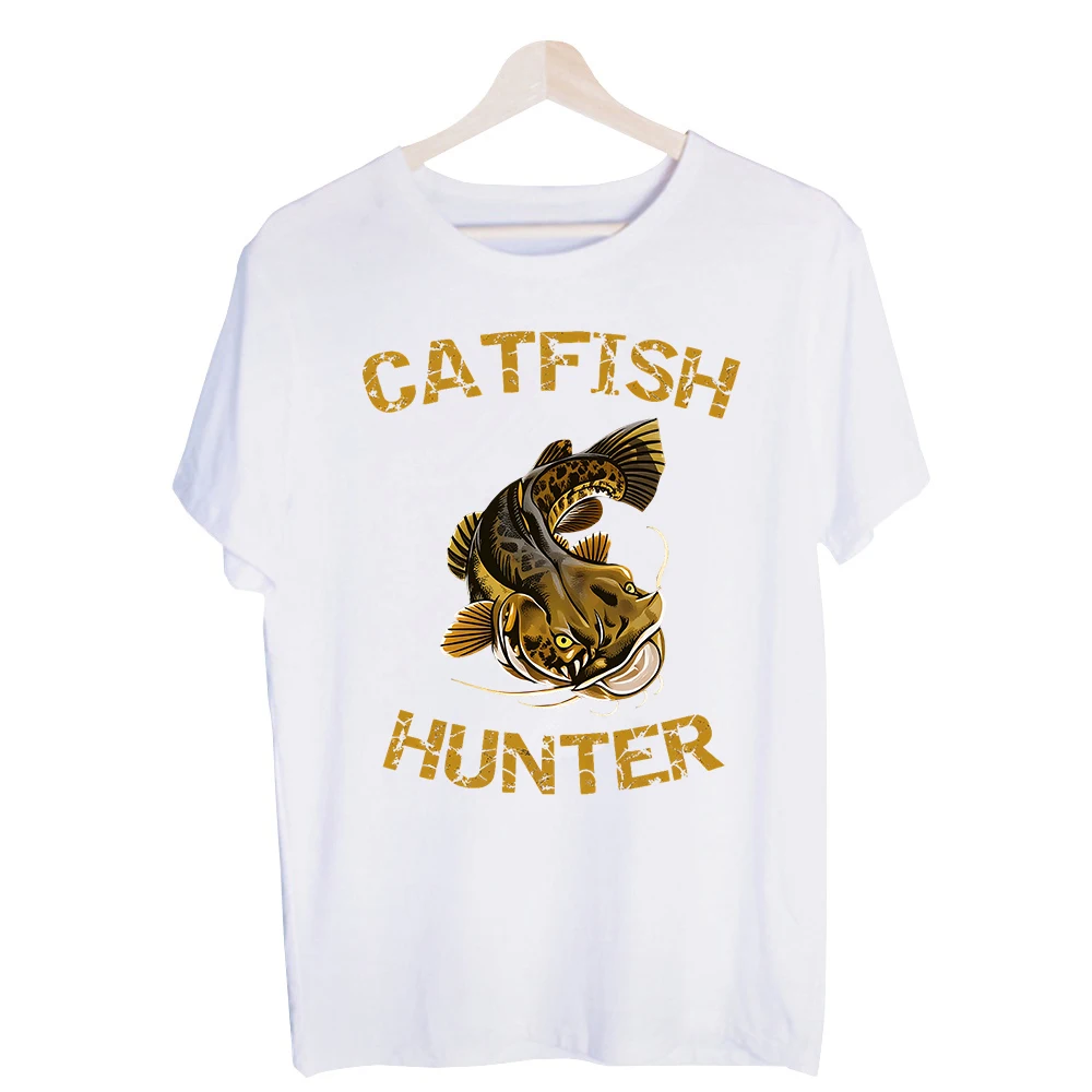 Men's Catfish Graphic Tee, Short Sleeve Crew Neck T-Shirt for Fishing Enthusiasts and Casual Outdoor Wear