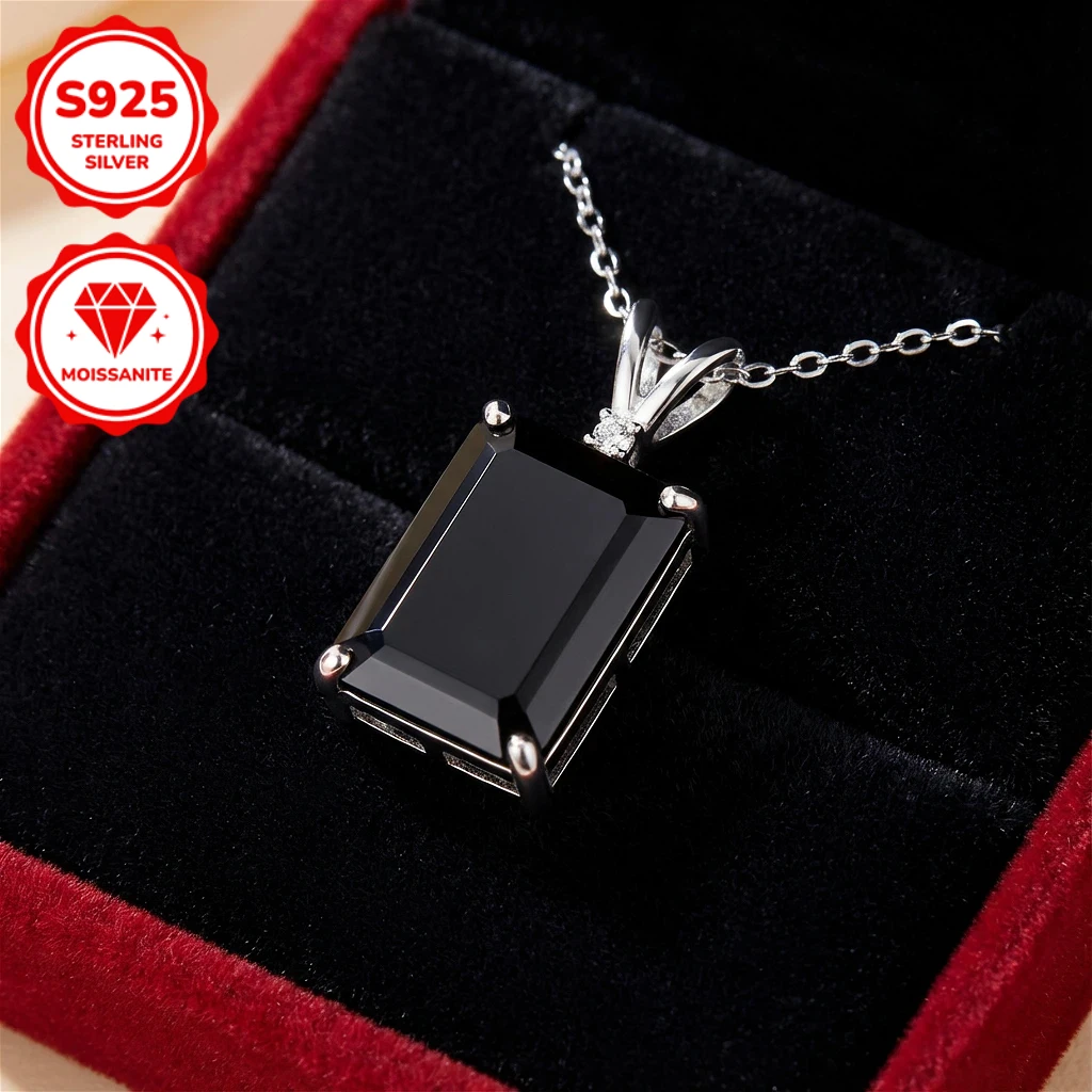 1pc 1/2 Carat 925 Sterling Silver Pendant Necklace with Black Moissanite Setting; An Ideal Gift Choice for Anniversaries.